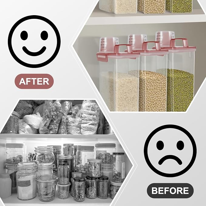 LEAWALK Airtight 4LBS Rice/Cereal/Dry Food Storage Container BPA Free, 2.11Qt Clear Plastic Kitchen and Pantry Organization Bin Suitable for Oats, Flour, Sugar, Pasta, Pet Food, etc (Clear Pink)