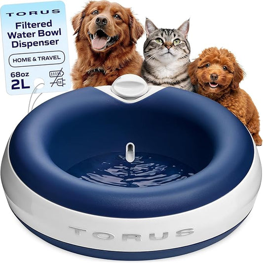 Maxi Filtered Dog Water Bowl, 2L/68oz - No Power or Batteries Needed, Auto-Refill, No Spill, Portable Travel Lock, Carbon Filter, BPA-Free, Dogs & Cats