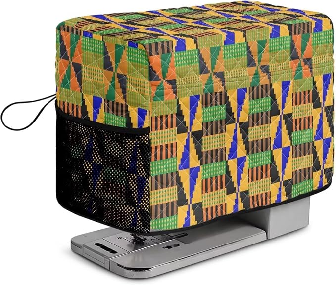 Sewing Machine Cover Polyester Febric African Kente Triangle Print | Dust Pet Hair Protection,Quilting Design,Fits Standard Singer,Brother Janome Machines,Protecting Decorating Your Sewing Space