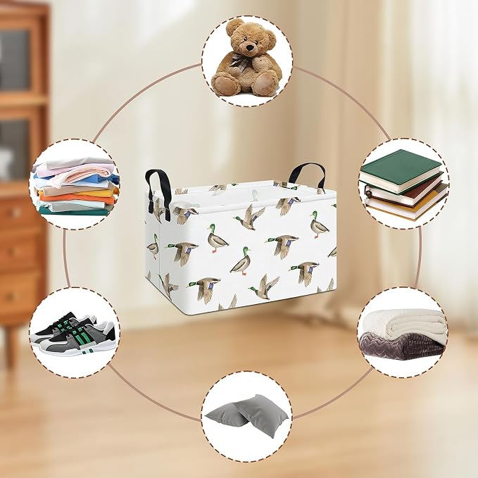 Rectangular Mallard Duck Storage Basket | Gifts Bag for Books,Clothes,Gifts,Pets-Perfect for Home,Office,Nursery,Dorm,Shelf