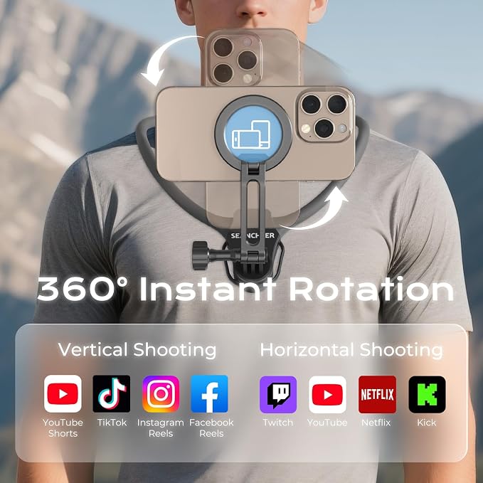【2026 Extended Long】Magnetic Neck Mount for Phones,Neck Phone Holder | 27.6"Hands Free Pov Phone Holder Chest Mount for iPhone17–12 & Android,Go Pro DJI,Comfortable&Nature Shooting
