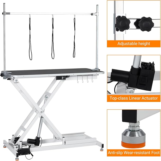 50" Electric Dog Grooming Table, 9"-40" Height Adjustable Heavy Duty Pet Grooming Table with Anti Slip Tabletop, 3 Grooming Noose, Tool Organizer, for Dogs & Cats, White