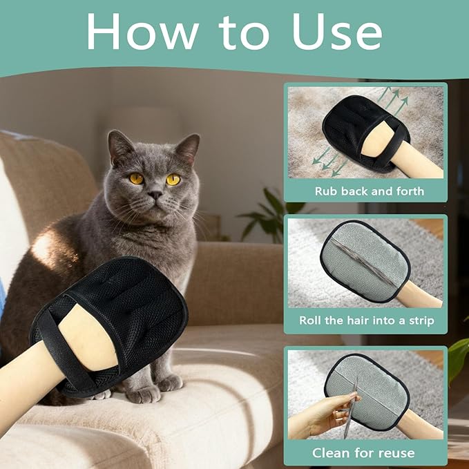 2-Pack Reusable Electrostatic Pet Hair Remover Gloves for Furniture, Carpets, Car Interiors & Auto Upholstery.
