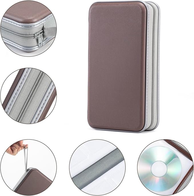 UENTIP CD Case,96 Capacity Hard Plastic DVD Case Holder for Car Home Travel | CD DVD Storage,Zipper Closure,Scratch-Resistant Sleeves,Stay Away Dust and Damp,Storage Music Video Gaming Discs Blu-ray