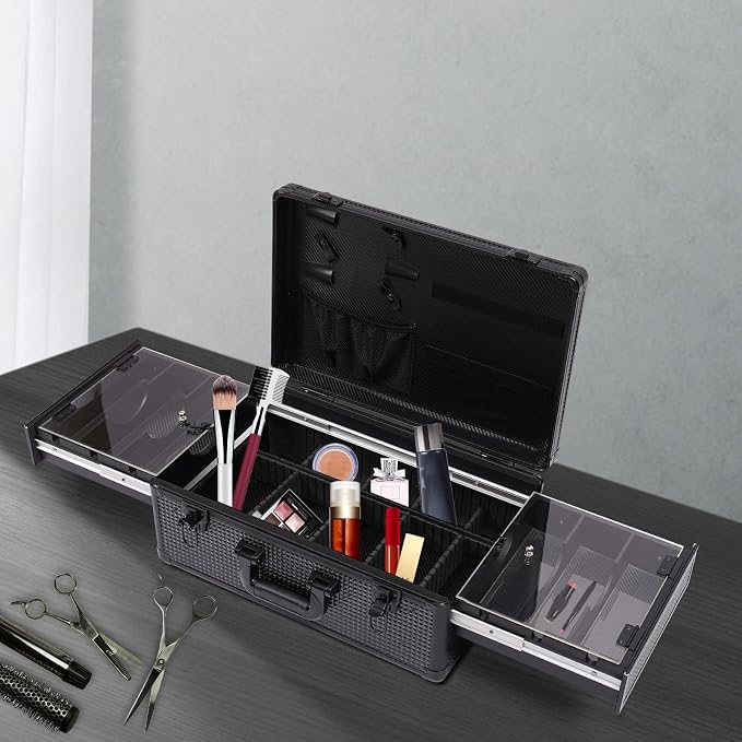 Beauty Barber Case Organizer for Supplies and Accessories Barber Carrying Case Professional Barber Travel Case Barber Beauty Salon Tool Box for Hair Stylist Pet Groomer, Black,19.7x13x7.8inch