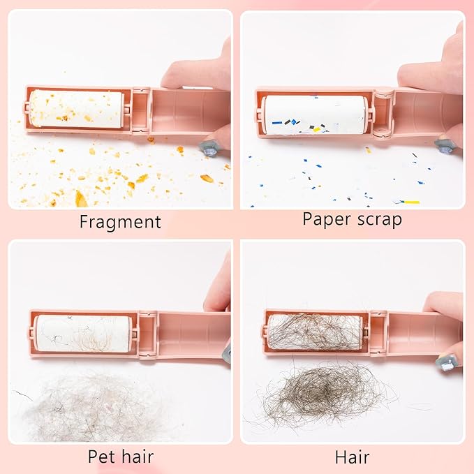 12 Pack Mini Lint Roller, Portable Lint Remover with 4 Handles & 8 Refills, Reusable Compact Portable Pet Hair Remover for Clothes, Travel, Small Foldable Lint Roller