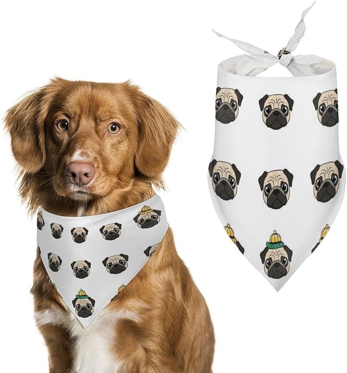 Lightweight Portable Triangle Handkerchief Cute Pug Dogs White for Dogs and Cat Fashion Accessories, Summer Casual Comfy Pet Scarf