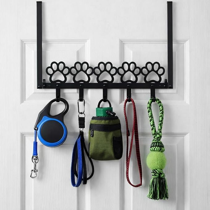 AceOrbit Dog Paws Over The Door Hooks Hanger 5 Hooks Cute Decor | for Bedroom Bathroom, Organizes Towels Hats Clothes, Farmhouse Decor, Over the Door for Kids