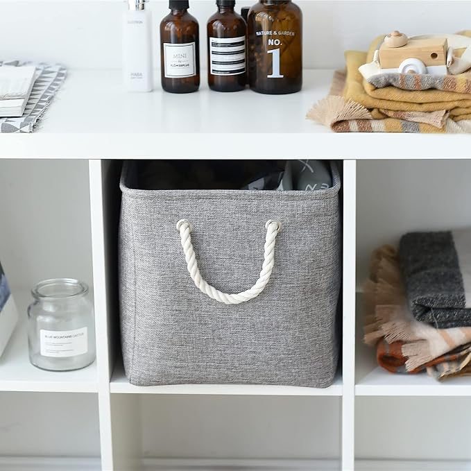 Storage Basket for Organizing - 16x12x12 inch 3 Pack Fabric Storage Cubes, Cube Storage Bin for Shelves Closet Organizer Cloth Gift Toy (Grey)