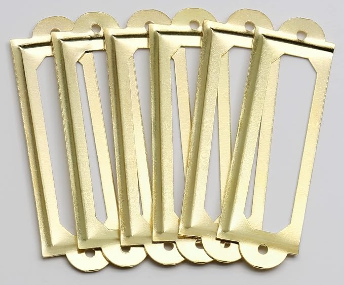 50 PCS Metal Label Holders 60x17mm Gold with Screws | Iron Gold-Plated Rust-Proof, 60x17mm Fits 44x10mm Label, Screws Included, For Cabinet Drawer File Box