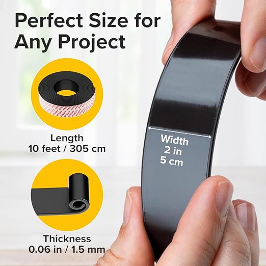 Super Sticky Magnetic Tape for DIY & Crafts, 10ft x 2in (3m x 5cm) | Strong Magnet Strip, Adhesive Backing, Easy to Cut & Mount, For Fridges, Whiteboards & More