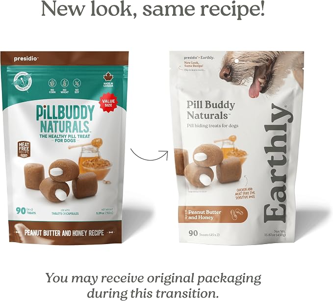 Presidio Earthly Pill Buddy Naturals - Honey Recipe Pill Hiding Treats for Dogs - Make A Perfect Pill Concealing Pocket Or Pouch for Any Size Medication - 90 Servings