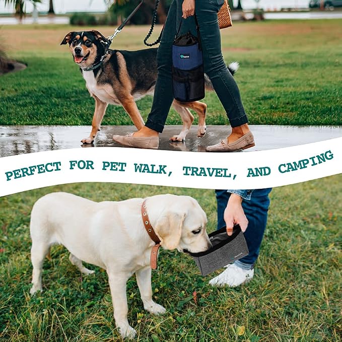 PetAmi Travel Dog Food Bag Pet Collapsible Dog Bowls Set, Dog Kibble Bag, Pet Food Water Bowls for Dogs Cats, Foldable Waterproof Dog Camping Bowls Cup Dish Accessories for Hiking, Navy & Gray