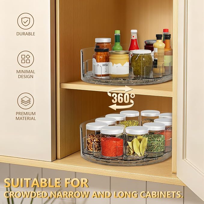Lazy Susan Organizer for Refrigerator, 13" x 8.5" Clear Rectangular Fridge Organizer Turntable for Condiments, Spice Racks Organizer for Cabinet, Pantry & Kitchen Countertop(1 Piece)