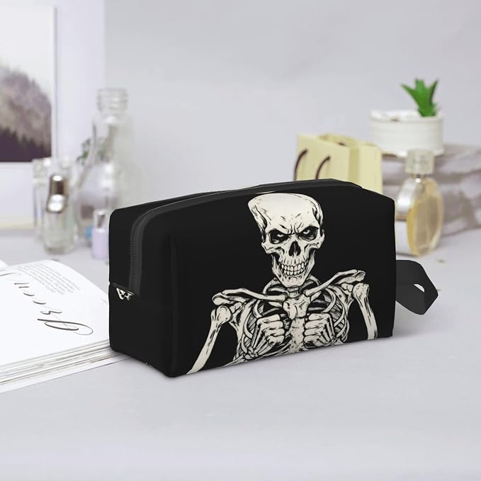 Gothic Skull Makeup Bag - Durable 600D Oxford Fabric Travel Cosmetic Bag, Shockproof Foam Padded Toiletry Organizer for Gym & Daily Use 10x6.2x4.9 Inch