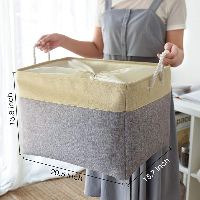 Storage Bins Baskets for Organizing - Extra Jumbo 3 Pack 20.5Lx15.7Wx13.8H Sturdy Fabric Storage Basket for Shelves, Decorative Foldable Closet Nursery Toy (Gold&Grey)