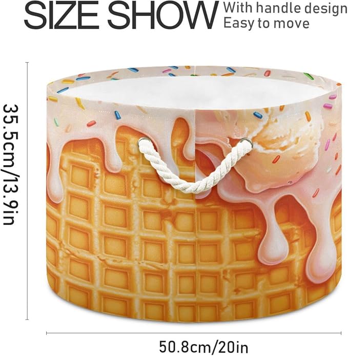 DOMIKING Large Storage Basket for Toys Icecream Waffle Yellow Storage Bin Box Organizer Basket for Nursery Laundry Hamper Books Home Decor