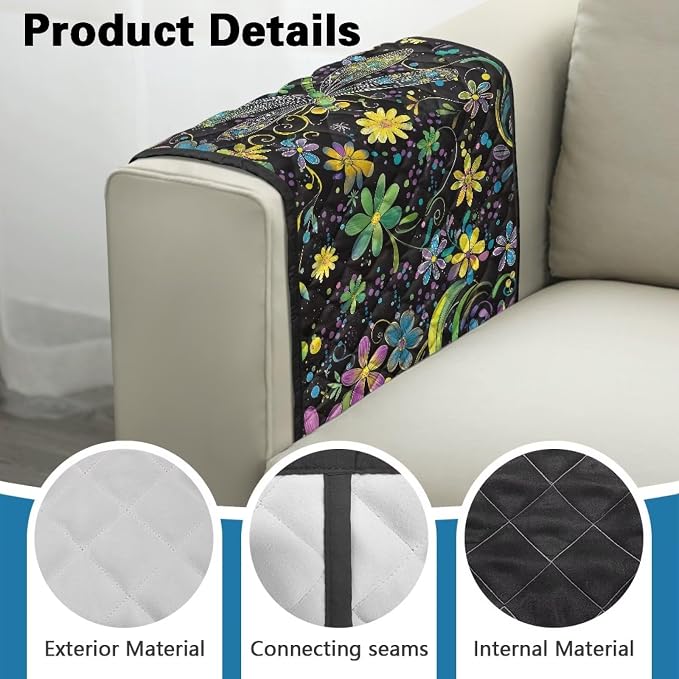 Dragonfly Floral Stretch Armrest Cover for Chairs Sofa Armchair Covers for Arms Dustproof Couch Arms Covers Arm Rest Protector for Sofa Non Slip Lounge Chair Arm Protector