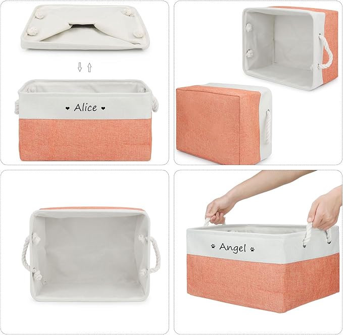 Personalized Dog Toy Storage Basket Bin Collapsible Customized Pet's Name Storage Box Organizer for for Dog Toys, Clothing, Apparel & Accessories (Orange, M)
