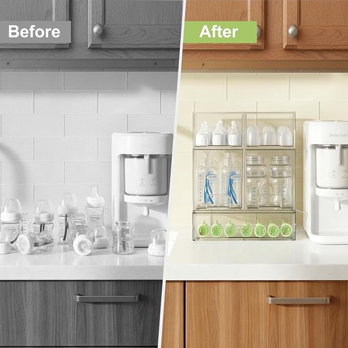 Bottle Storage Organizer Baby: Acrylic Stackable Storage Drawers | Clear Bottles Station Organizer for Countertop, Vanity, Bathroom, Cabinet Organization - 5 Pack