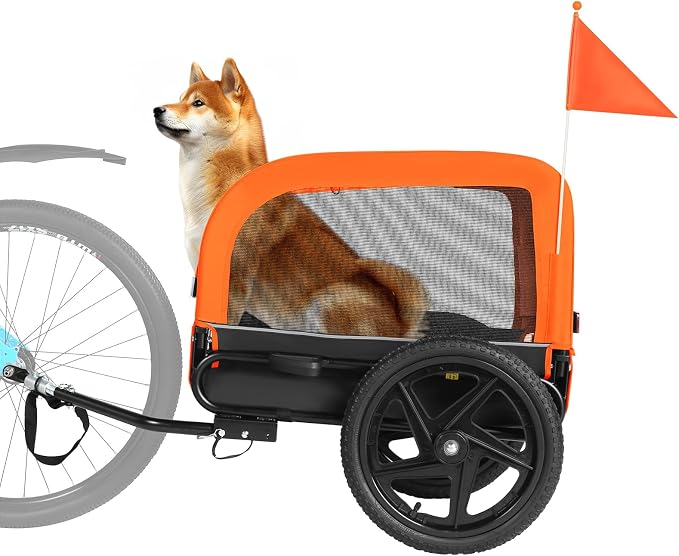 Dog Bike Trailer, Dog Cart for Bicycle, Suitable for Small and Medium Pets, Easy Folding Cart Frame, Quick Release Wheel, Non-Slip Floor, Internal Leash, 66LBS Orange