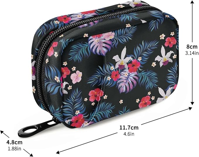 Pill Organizer Palm Leaves Flowers Pill Box 7 Day Pill Case Bag Travel Pill Organizer Bag with Zipper Portable Weekly Case Compact Size for Vitamin Supplement Holder