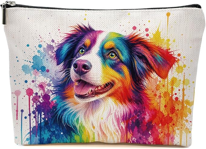 Colorful Border Collie Makeup Bag Dogs Gifts Cosmetic Bag Makeup Pouch | Cute Dog Travel Toiletry Bags, Christmas Birthday Gifts for Women Mom Girls Daughters Sisters Friends Dog Lover Pet Owner