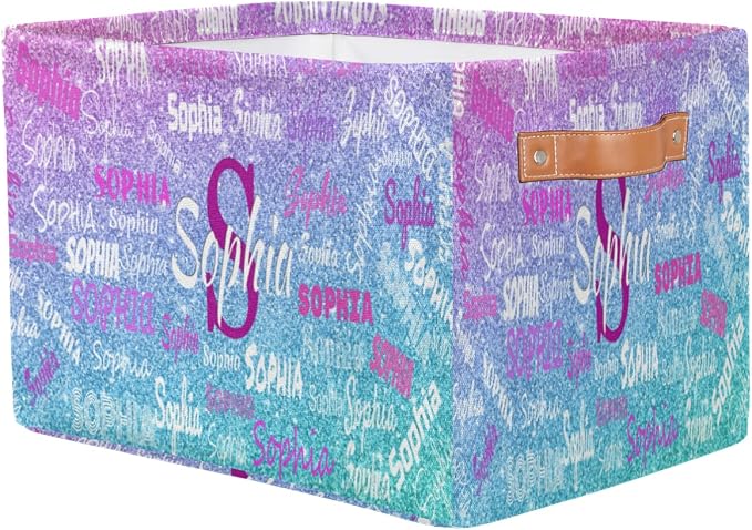 Custom Rectangular Baby Storage Basket, Kids Toys Bin, Books Shelf Basket, Clothes Towel Storage Bin for Nursery, Gift Basket, Pet Basket, Dreamy Pink Blue Glitters Effect Print
