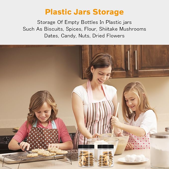 Hajoyful Plastic Jars with Lids 8 oz & 14 oz 24Pcs Clear Plastic Slime Storage Jars Containers with Airtight Leak Proof Black Screw On Lids Cylinder Clear Round Jar Food Grade Durable Jar