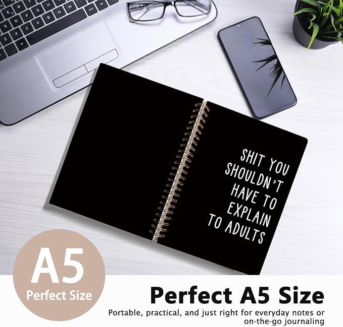 Sarcastic Notebooks for Work, Funny Notebooks Journal | Funny Office Gifts for Coworkers, Funny Notebooks for Work, Office Humor Gifts, Black Hardcover Spiral Notebook 5.5x8.3 Inch