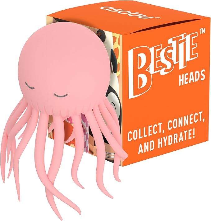 asobu Bestie Bottle Replacement Head For Insulated Stainless Steel Water Bottle, Detachable Soft Animal Head, Collectable Bottle Head for Fun Drinking For Kids, JELLYFISH