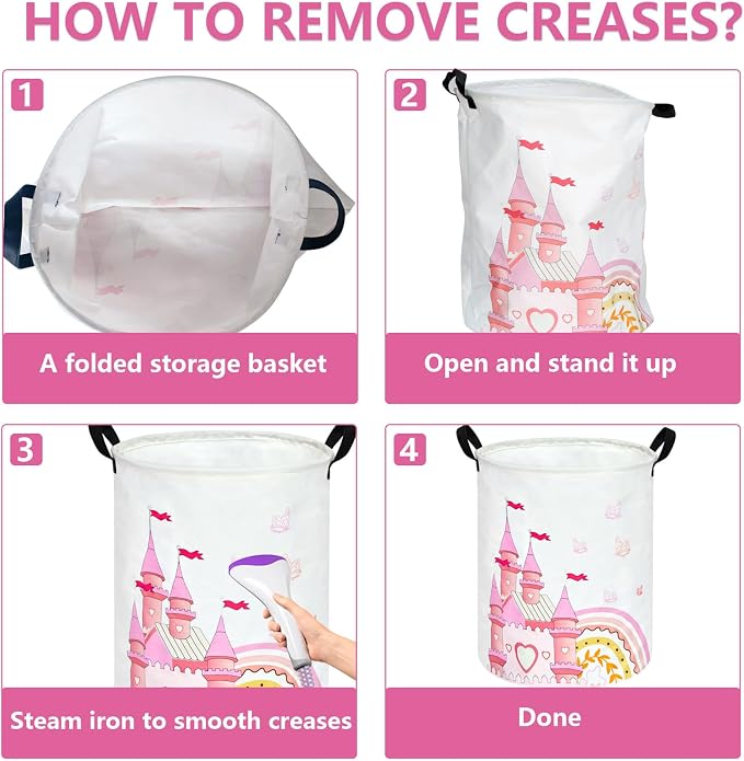 MAIZMZ Pink Castle Storage Bins Organizer Toy Box Laundry Basket Large Canvas Collapsible Chest for Home/Dorm/Kitchen/Pet/Office/Closet/Shelf/Gift Baskets