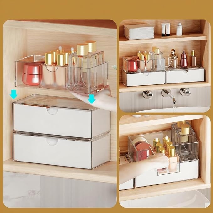 3 Tier Medicine Cabinet Organizer and Storage,Stackable Bathroom Medicine Organizer with Removable Dividers, Plastic Vanity Storage,White