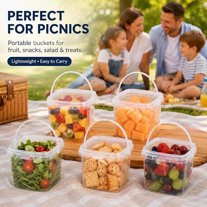 METAPACK 0.5 gal/2L Square Food Storage Container with Lid and Handle | Stackable Containers for Candy, Desserts, Party Favors, Kids Snacks, Kitchen Organization and Portable Food Storage