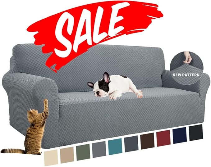 YEMYHOM Couch Cover Latest Jacquard Design High Stretch Sofa Covers for 3 Cushion Couch, Pet Dog Cat Proof Slipcover Non Slip Magic Elastic Furniture Protector (Sofa, Light Gray)