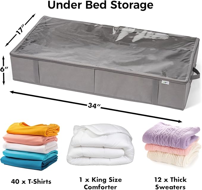 StorageExpert Under Bed Storage Containers, Closet Organizer, Black, 4 Pack | Under Bed Storage, Foldable Fabric, Large Capacity, Dustproof, Clothes Storage, Blanket Storage, Toy Organizer, Space Saving