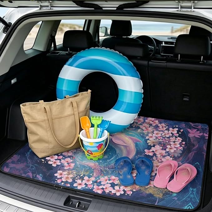 Floral Dolphin Trunk Mat Cargo Covers for Most Cars SUV, Non Slip, Dustproof Cargo Liner Replacement Vehicle Interior Accessories, Easy to Install and Clean, All Weather Used
