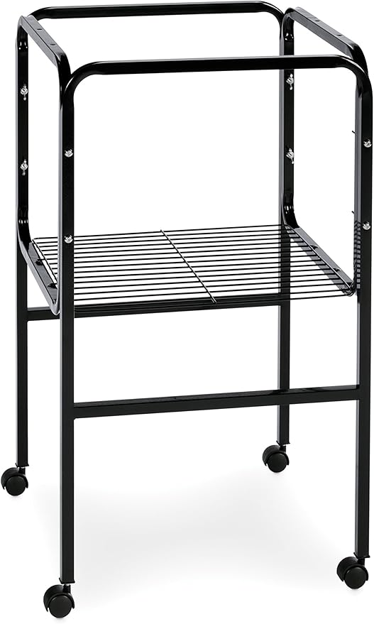 Prevue Pet Products Bird Cage Stand with Shelf, Black (SP445BLK) | Small Metal Cage Stand with Rolling Wheels, Bird Stands for Inside with Storage