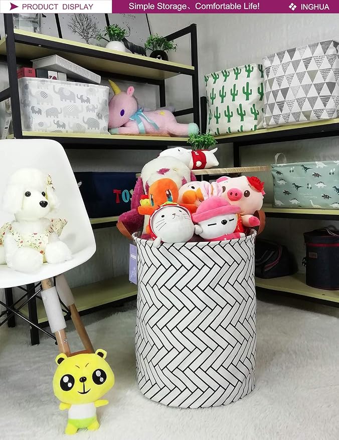 Weave Laundry Hamper Large Canvas Fabric Storage Basket | Organizer Bin Dirty Clothes Collapsible Waterproof for College Dorms, Boys and Girls Bedroom,Bathroom
