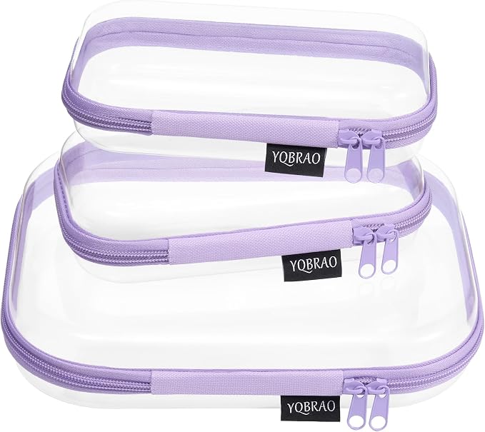 YQBRAO Clear Hard Shell Organizer Cases, 3-Pack, Purple | Rigid 1.2 mm PET organizers with multi-size design for cosmetics, travel storage, and everyday essentials