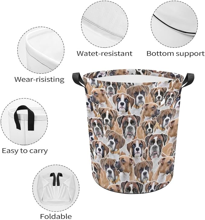 Boxer Dog Prints Laundry Basket, Boxer Dog Laundry Hamper, Collapsible Laundry Baskets Waterproof Dirty Clothes Storage Basket Bins For Bathroom Bedroom Decor, Boxer Dog Lover Gifts