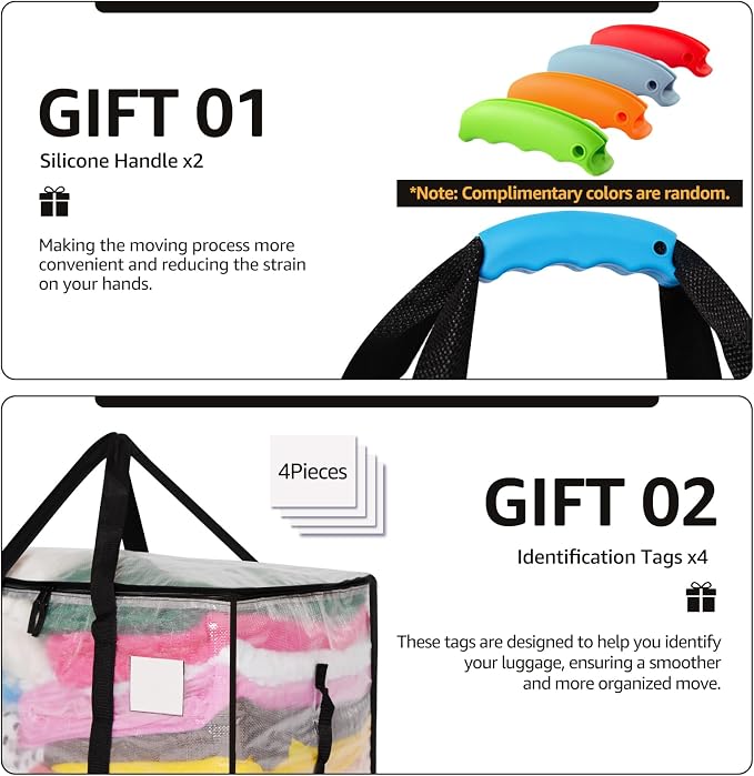 Moving Bags Heavy Duty Extra Large, Alternative for Moving Boxes & Moving Supplies,Clear Storage Bins with Lids, Plastic Packing Tote, Storage Bags for Clothes with Handles & Zippers(Clear, 2 Pack)
