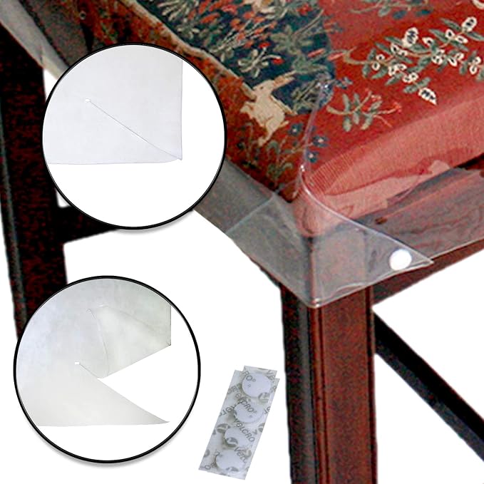 LAMINET New & Improved Deluxe Heavy-Duty Waterproof Spill Resistant Removable Crystal-Clear Plastic Adjustable Patented Chair Seat Protector - Fits Chair Seats Up to 21″ x 21″ - Set of 2
