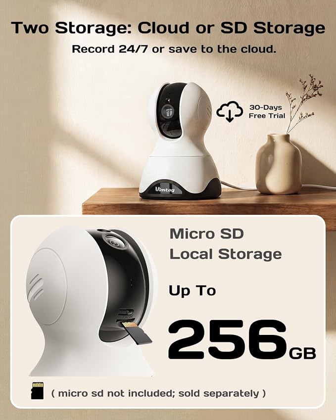 VIMTAG 2.5K 4MP Pan/Tilt Indoor Camera for Pet/Dog/Cat/Baby/Nanny/Home Security with Phone APP, Motion Tracking, Night Vision, 2-Way Audio, AI Detection, 5G/2.4GHz WiFi, Cloud & SD Card, Works w/Alexa