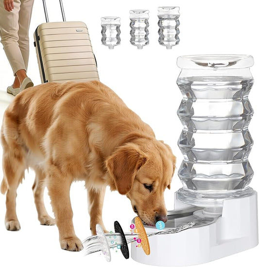 RIZZARI Gravity Dog Water Dispenser: Ion Exchange System with Activated Carbon-Helps Prevent Urinary Stones-8L Large Auto-Refill Stainless Steel Pet Waterer for Busy Owners-Living Room-Backyard