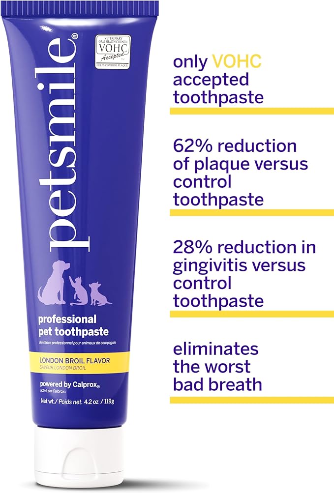 Petsmile Professional Pet Toothpaste for Cats & Dogs - VOHC Accepted Toothpaste - Clinically Proven to Control Plaque & Tartar Calprox Formula (London Broil, 4.2 Oz)