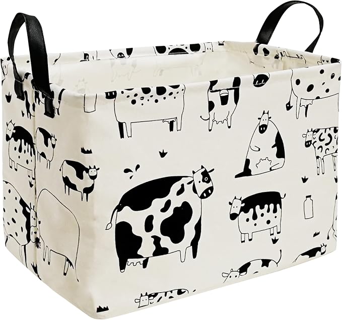 Kid Clothes Storage Basket Gift Shelf Basket Toy Storage Bin, Nursery Basket Organizer Box for Children With Handles for Room Deco (Cow)