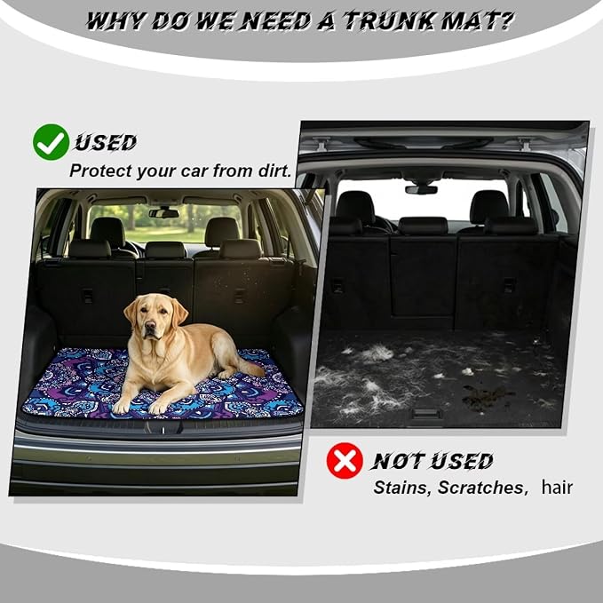 Boho Mandala Print All Weather Trunk Liner 29" x 39", Universal Non Slip Car Trunk Mat for SUV Truck, Washable Durable Pet Friendly Rear Protection Mats