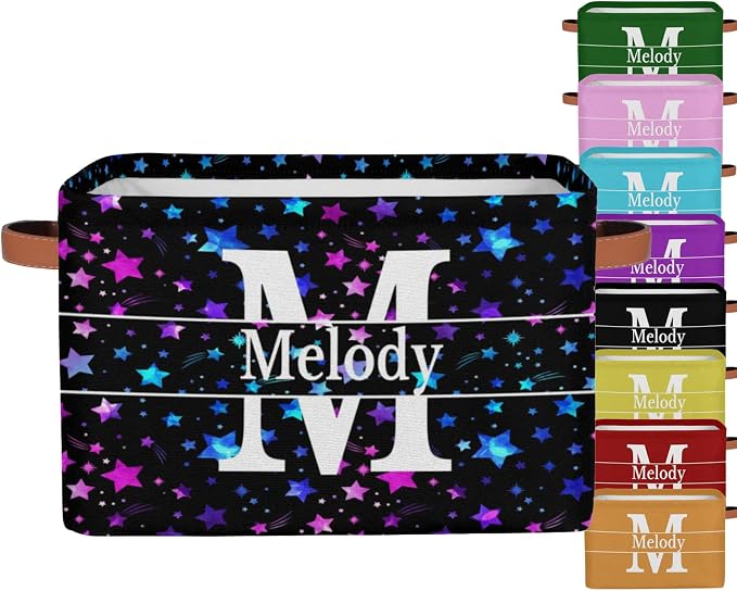 Personalized Name Storage Basket, Blue Pink Stars with Initial Letter