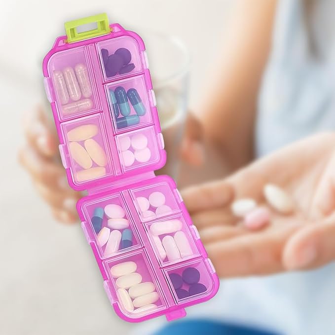 2PCS 7 Day Pill Organizer with Labels – Travel Pill Case, Daily Medication Organizer | Compact & Secure | Fits in Pocket/Purse (3.7” x 2.4”)